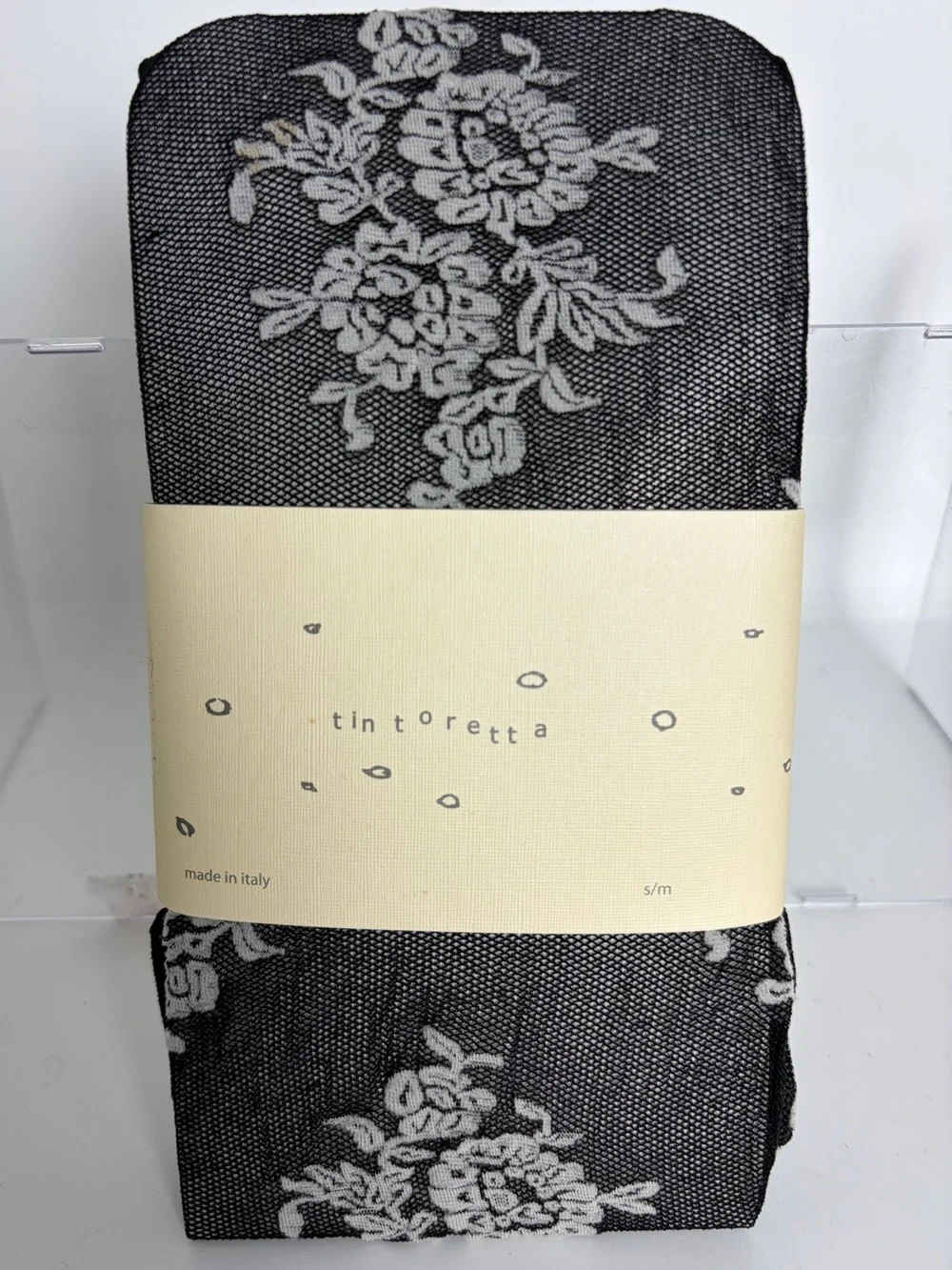 Anthropologie Tintoretta Black White Floral Mesh Net Tights Stockings; NWT S/M